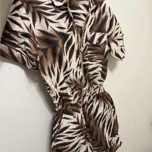Vintage Brown and White Zebra Print Romper